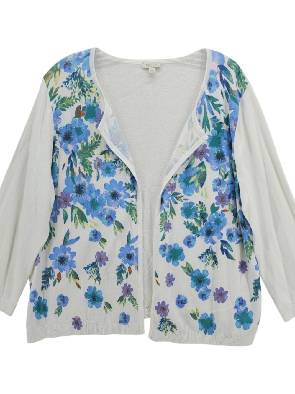 TALBOTS Factory Cardigan 3/4 Sleeve Open Front Floral Cotton Blend Knit Size 2X